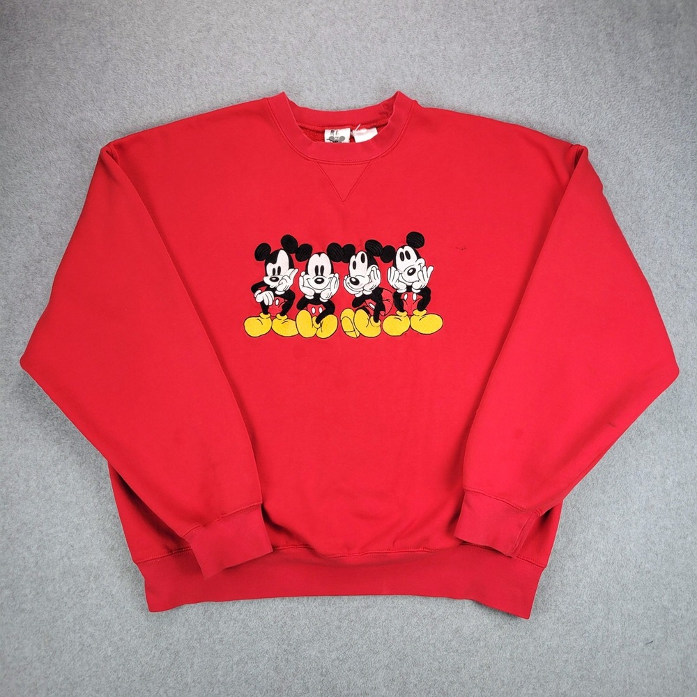 Disney Catalog Sweatshirt Mens XL Red Mickey Mouse Embroidered Crewneck Y2K